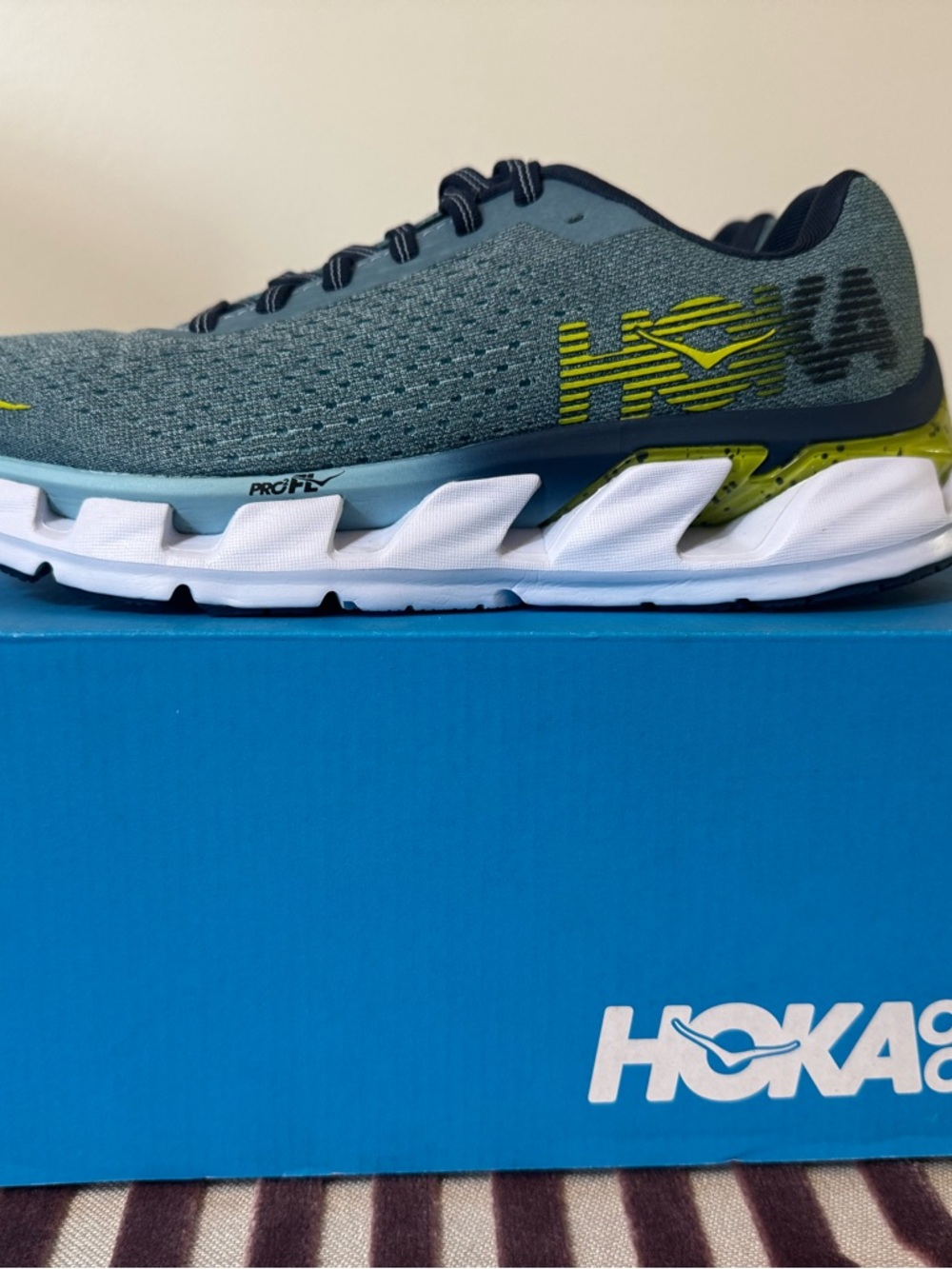 Hoka Womens Teal and Lime Elevon Running Shoes